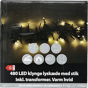 Klyngelyskæde med 480 LED - varm hvid