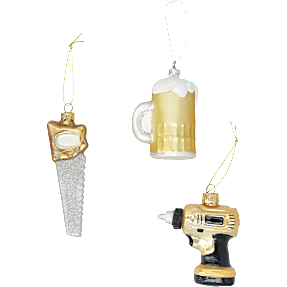 Julefryd figurjulekugle øl eller værktøj - flere varianter - assorteret