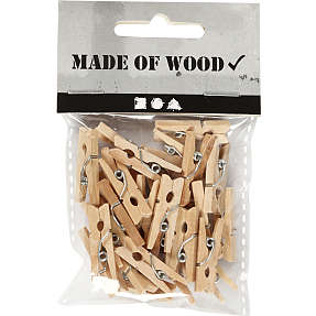 Tøjklemmer i lyst træ 30 stk.