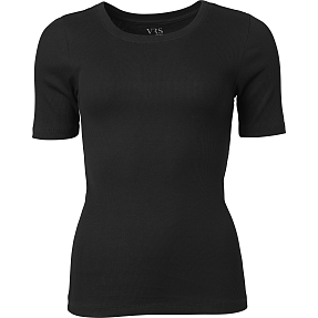 VRS dame rib T-shirt str. S - sort