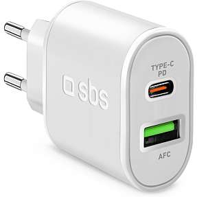 SBS USB-A og USB-C oplader - hvid