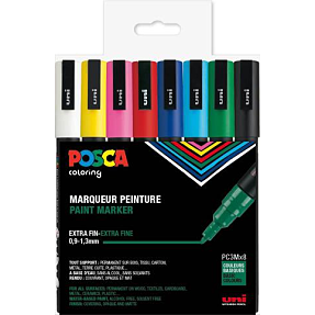 Posca PC3M tuscher 8-pak - standardfarver