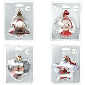 Julekugle til eget billede D: ca. 8 cm - flere varianter - assorteret