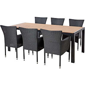 Carlton 205x90 cm nonwood-teak havebord med 6 Fairfield stole