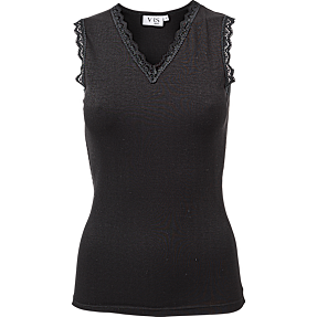 VRS dame ribtop med blondekant str. M - sort