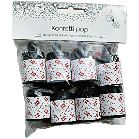 Konfettipoppere med genfyld 8-pak - Rød/Hvid