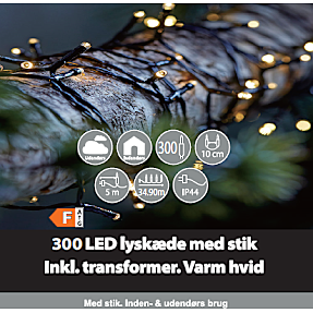Lyskæde med 300 LED - varm hvid