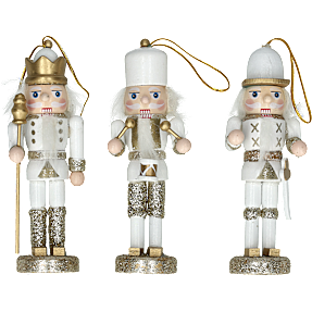 Nøddeknækkere til ophæng H: 12,5 cm 3-pak - guldfarvet