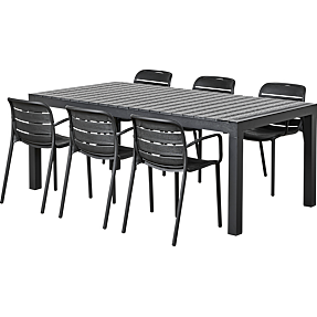 Canberra udtræks-havebord m. 6 Lindholdt stole - sort