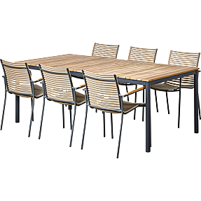 Mood havebord antracit med 6 Mood Compact stole - Dusty brown