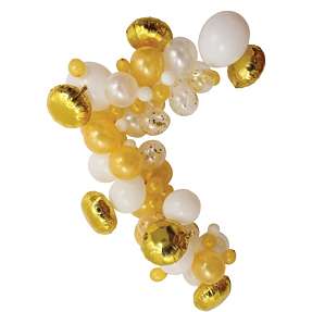 Salling ballonbue med 72 balloner - hvid/guldfarvet/konfetti