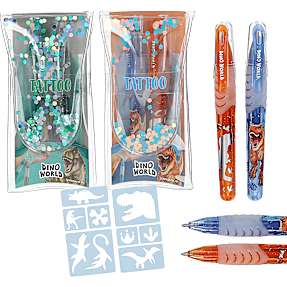 Dino world glitter tattoo gel pens - flere varianter - assorteret