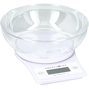 Køkkenchef digital køkkenvægt 5 kg m. skål - hvid