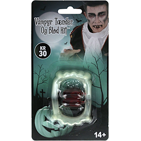 Halloween vampyr tænder og blod 2x1,1 ml - hvid og rød