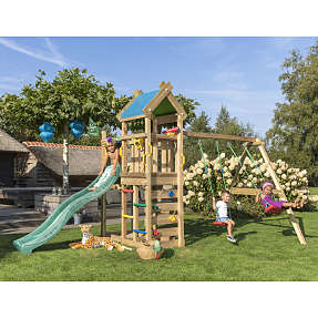 Jungle Gym Nomad legetårn med mørkegrøn rutsjebane