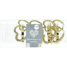 Julefryd metal servietringe med hjerter 4-pak - guld