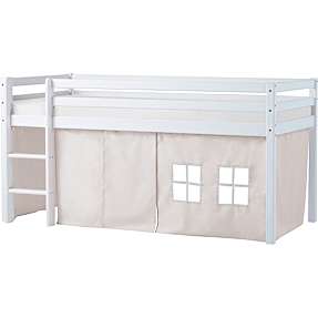 Spiloppe halvhøj seng 90x200 cm - hvid og beige