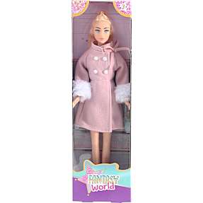 Fantasy world dukke 29 cm med lyserød vinterfrakke