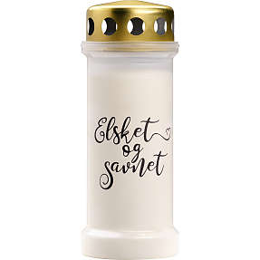 Gravlys med tekst 6,5x17 cm - Hvid