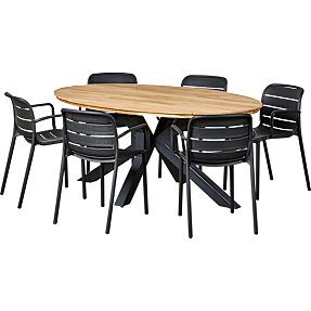 Søvang havebord med 6 Lindholt stole - sort