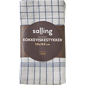 Salling kokkeviskestykke 3-pak - hvid med blå tern