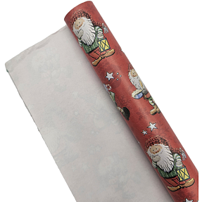 Gavepapir 70 cm x 3 meter - rød/nisser