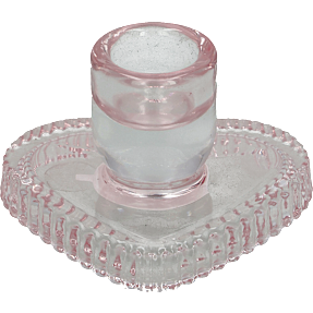 Lysestage i glas 5 cm - pink hjerte