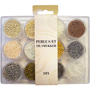 Perleæske små perler 12 stk. - sølvfarvet toner