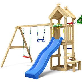Jungle Gym Totem legetårn komplet inkl. gyngemodul og blå rutsjebane