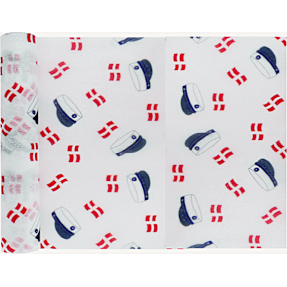 Studenter bordløber med huer og flag 4 m x 28 cm - blå