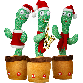 Mekanisk kaktus med bevægelse og julemusik H: 35 cm - flere varianter - assorteret
