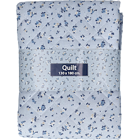 Vattæppe med blomstermotiver og striber 130x180 - blå