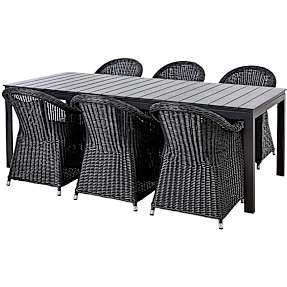 Lakewood nonwood 229x95 cm bord med 6 Albany stole - sort