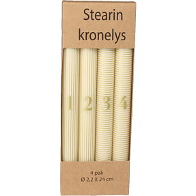 Kronelys m. guldmønster og tal 1-4 4-pak Ø: 2,2x24 cm - Elfenben