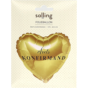 Folieballon hjerteformet "Årets konfirmand" 35 cm - mat guld