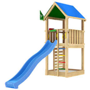 Jungle Gym Lodge 2.1 legetårn inkl. blå rutsjebane