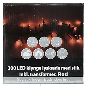 Klyngelyskæde med 300 LED - rød