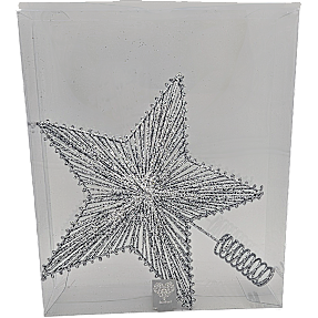 Metaltopstjerne med glimmer H: 29 cm - sølv