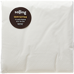 Salling ensfarvede servietter 33x33 cm 100-pak - hvid