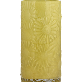 Glasvase m. blomster H: 20 cm - gul