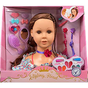 Sminke- og frisørhoved med AC kosmetik og hårpynt - brun