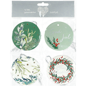 Gavemærker med julemotiv 12-pak - flere varianter - assorteret