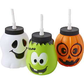 Halloween drikkekrus m/sugerør - flere varianter - assorteret