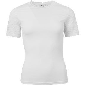VRS dame rib T-shirt med blondeærmer str. L - hvid