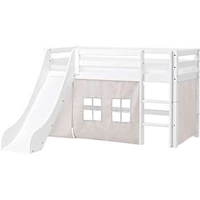 Spiloppe halvhøj seng med rutsjebane 70x160 cm - hvid og beige