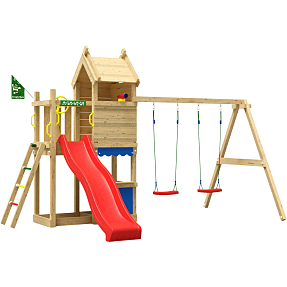 Jungle Gym Resort legetårn komplet inkl. gyngemodul og rød rutsjebane