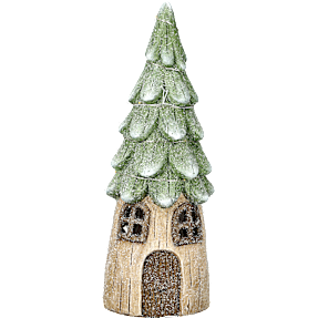 Julefigur som træhus med LED lys H: 36 cm - grøn