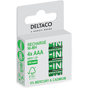 Deltaco 4-pak AAA 750mAh genopladelige batterier