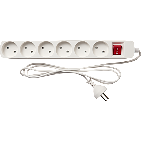 Elworks stikdåse med 6 udtag og afbryder - hvid