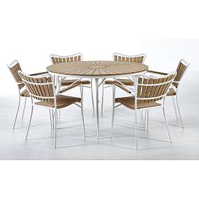 Kerteminde Ø130 nonwood havemøbelsæt med 6 stole - Teak/Hvid